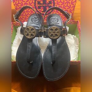 Tory Burch Cassia  Black Leather Sandals